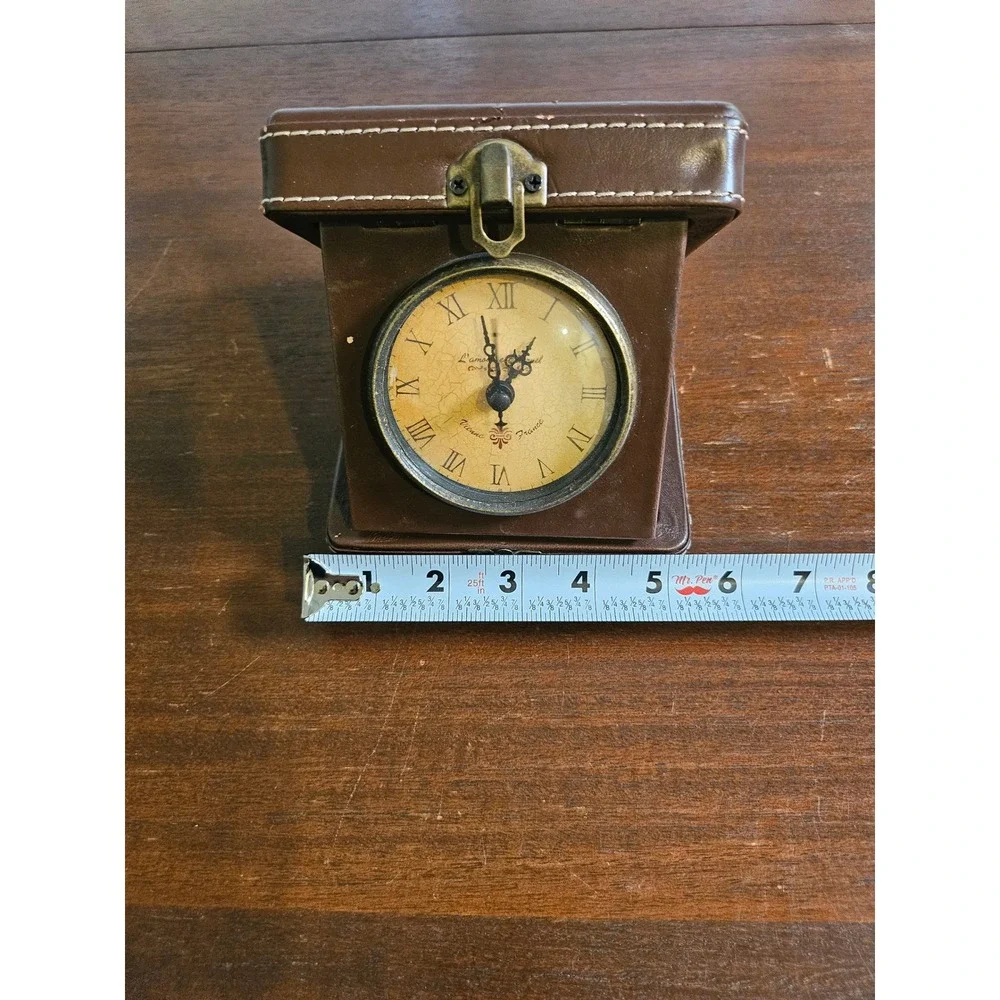 L'amour Travel Alarm Clock Brown Faux Leather Folding Case Vintage Style